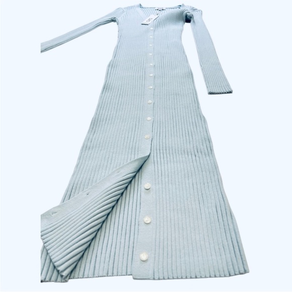525 America Long Sleeve Ribbed Dress Set - Beige and Light Blue - Picture 10 of 13